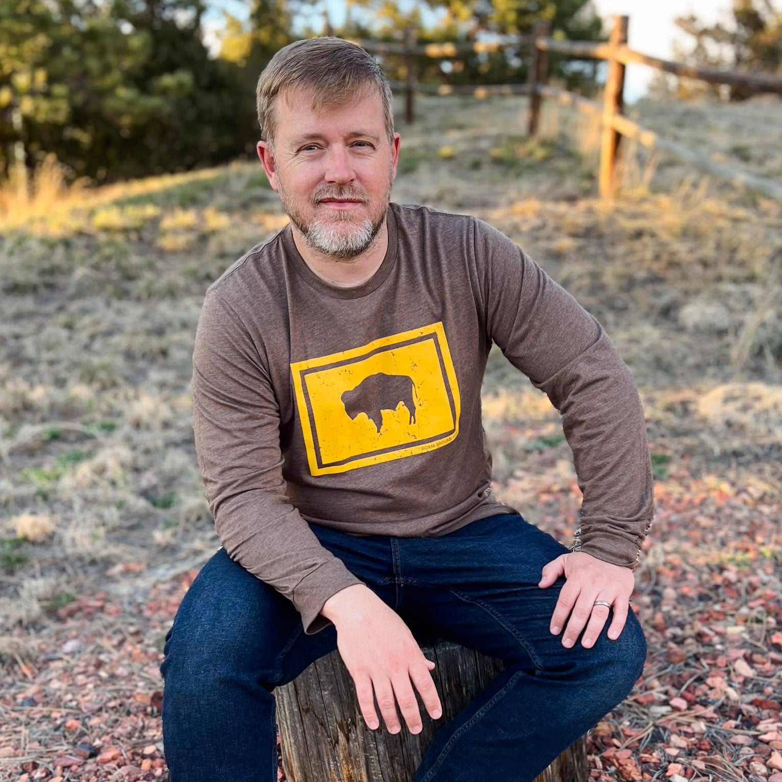 Long sleeve bison t-shirt. Wyoming long sleeve tee. Wyoming t-shirt. Roam Around Wear is a Wyoming t-shirt company based out of Gillette, Wyoming