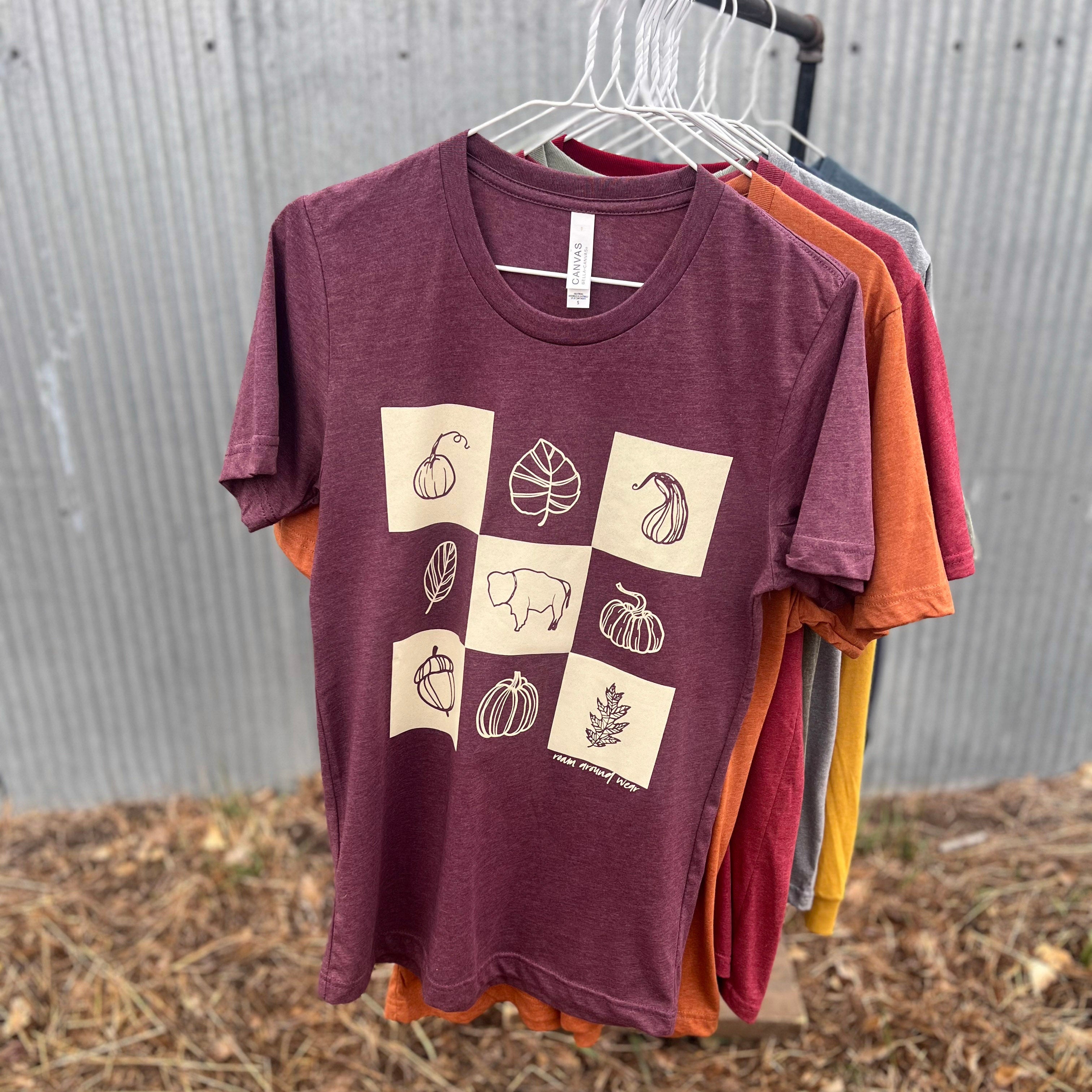 Fall Grid Tee – Heather Maroon