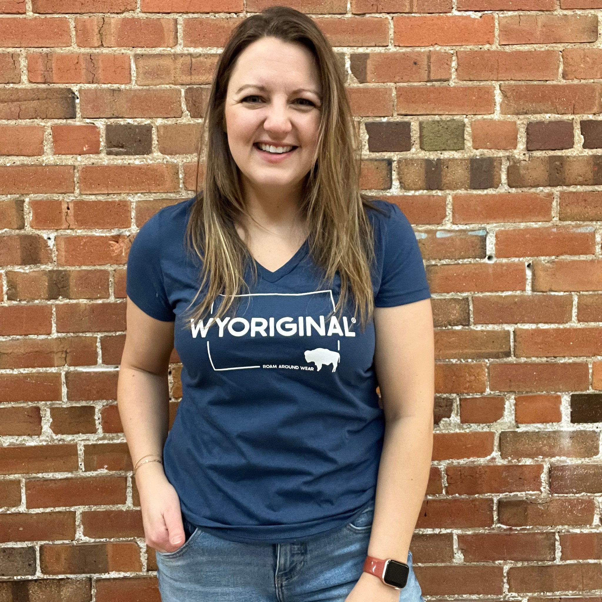 WYORIGINAL® Women's V-Neck Tee. Women's basic tee. Women's Wyoming tee. Roam Around Wear is a Wyoming t-shirt company based out of Gillette, Wyoming