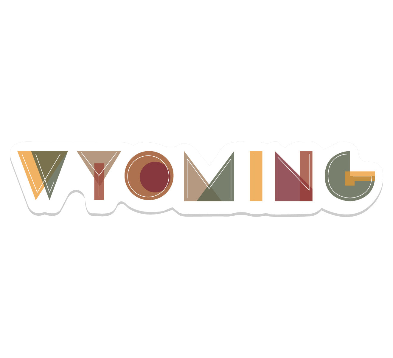 Wyoming Letter Shapes  Sticker. Waterproof and Weatherproof sticker. Roam Around Wear is a t-shirt company in Gillette, WY.