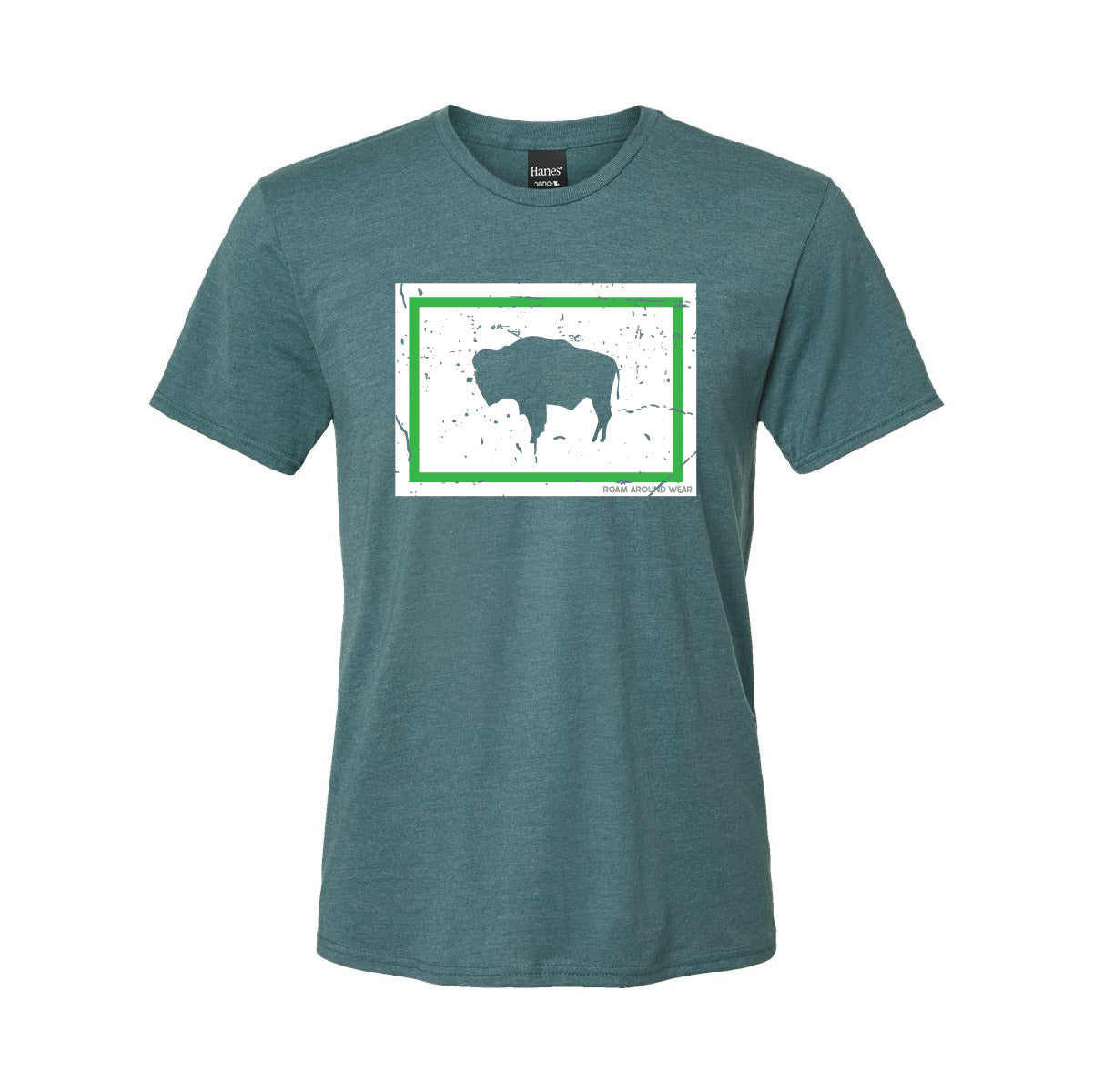 Wyoming Flag tee. Wyoming bison tee. Western bison t-shirt. Unisex tee. Neon Tee. Roam Around Wear is a Wyoming t-shirt company based in Gillette, Wyoming