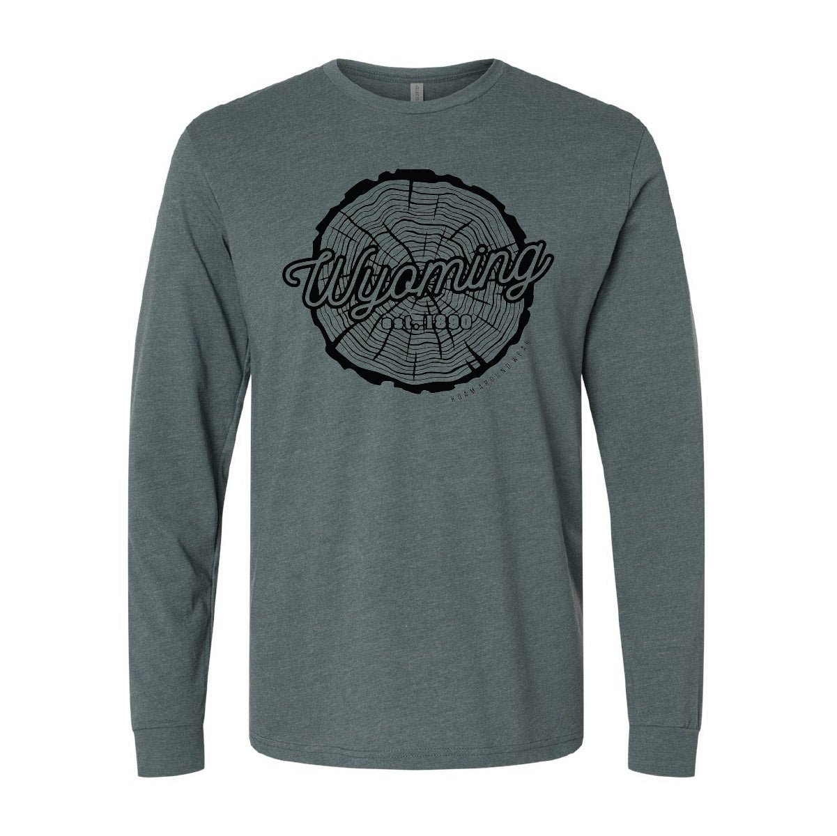Wyoming Tree Ring Design on unisex long sleeve. Roam Around Wear is a t-shirt company from Gillette, Wy.