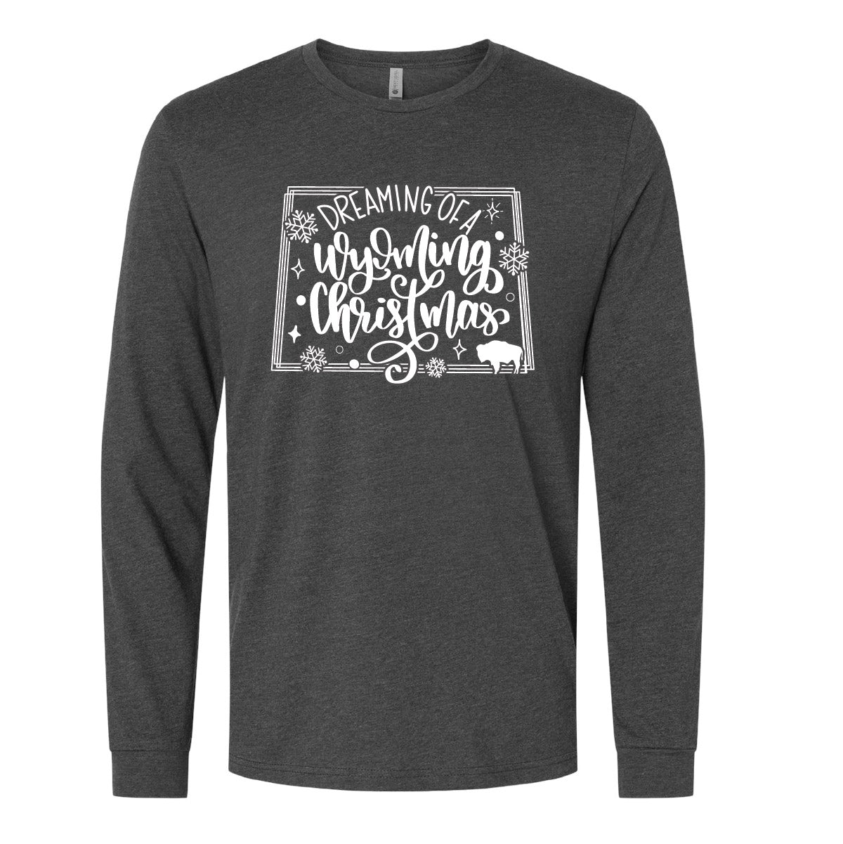 Dreaming of a Wyoming Christmas Hand lettered design by Katie Pearson. Roam Around Wear is a Wyoming t-shirt company from Gillette, Wy.
