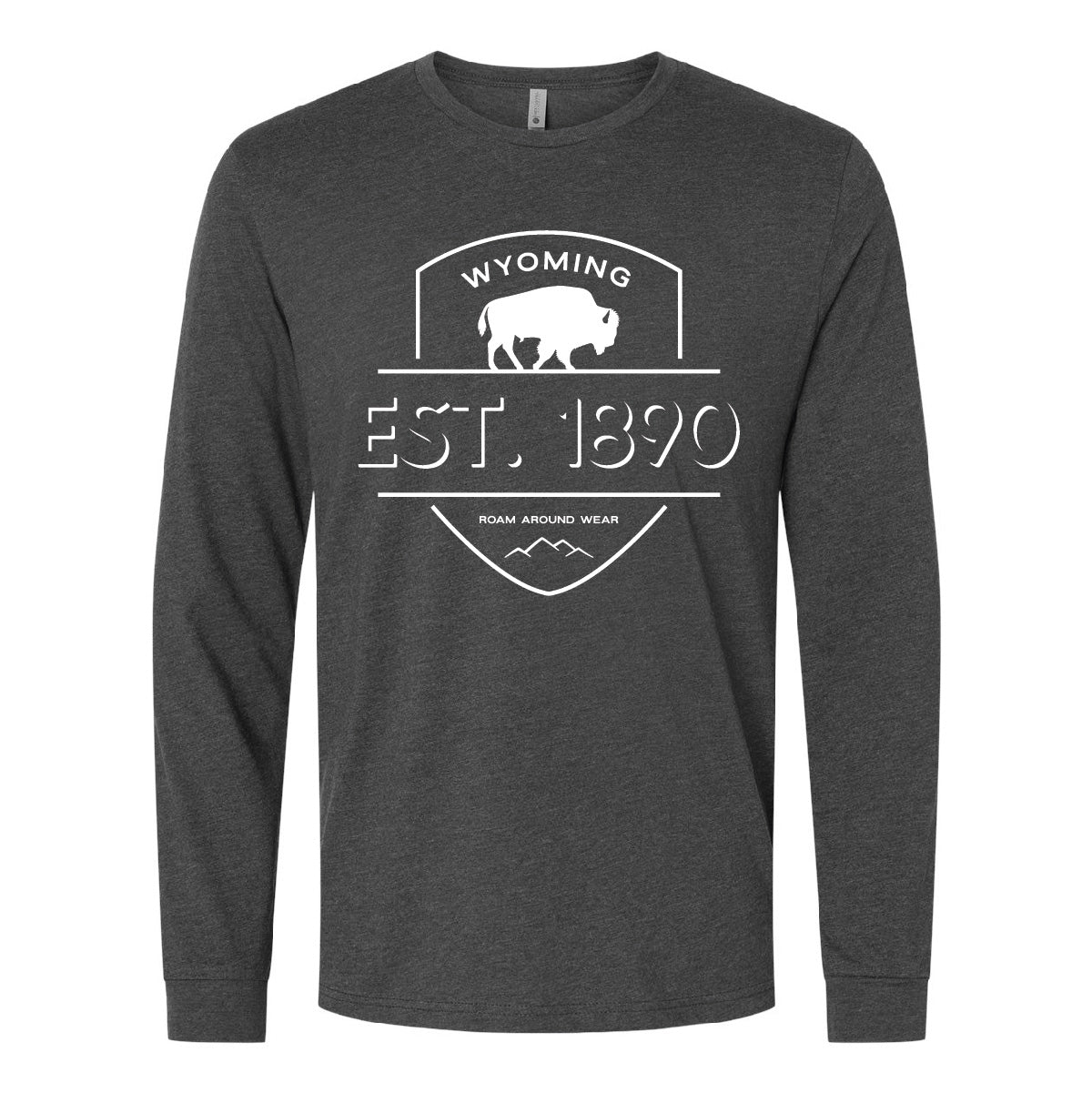 Wyoming Long Sleeve Tee. Unisex Wyoming t-shirt. Roam Around Wear is a Wyoming t-shirt company based in Gillette, Wyoming
