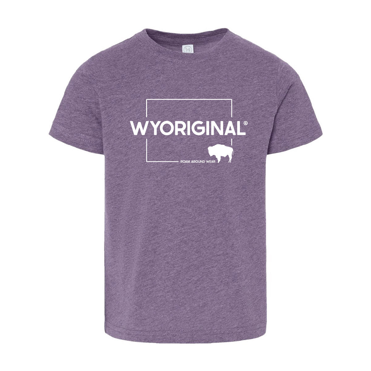 Roam Around Wear Toddler Tee. Square state Wyoriginal Design on purple tee. Kids holiday shirt. Roam Around Wear is a t-shirt company based in Gillette, WY.