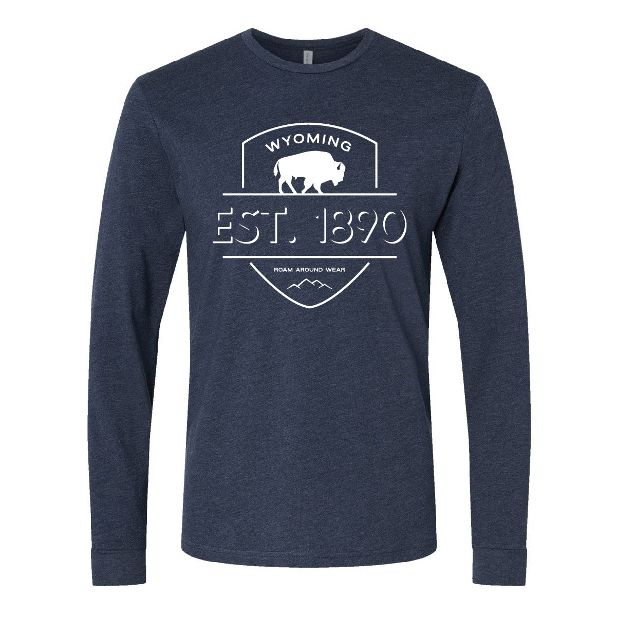 Wyoming Long Sleeve Tee. Unisex Wyoming t-shirt. Roam Around Wear is a Wyoming t-shirt company based in Gillette, Wyoming