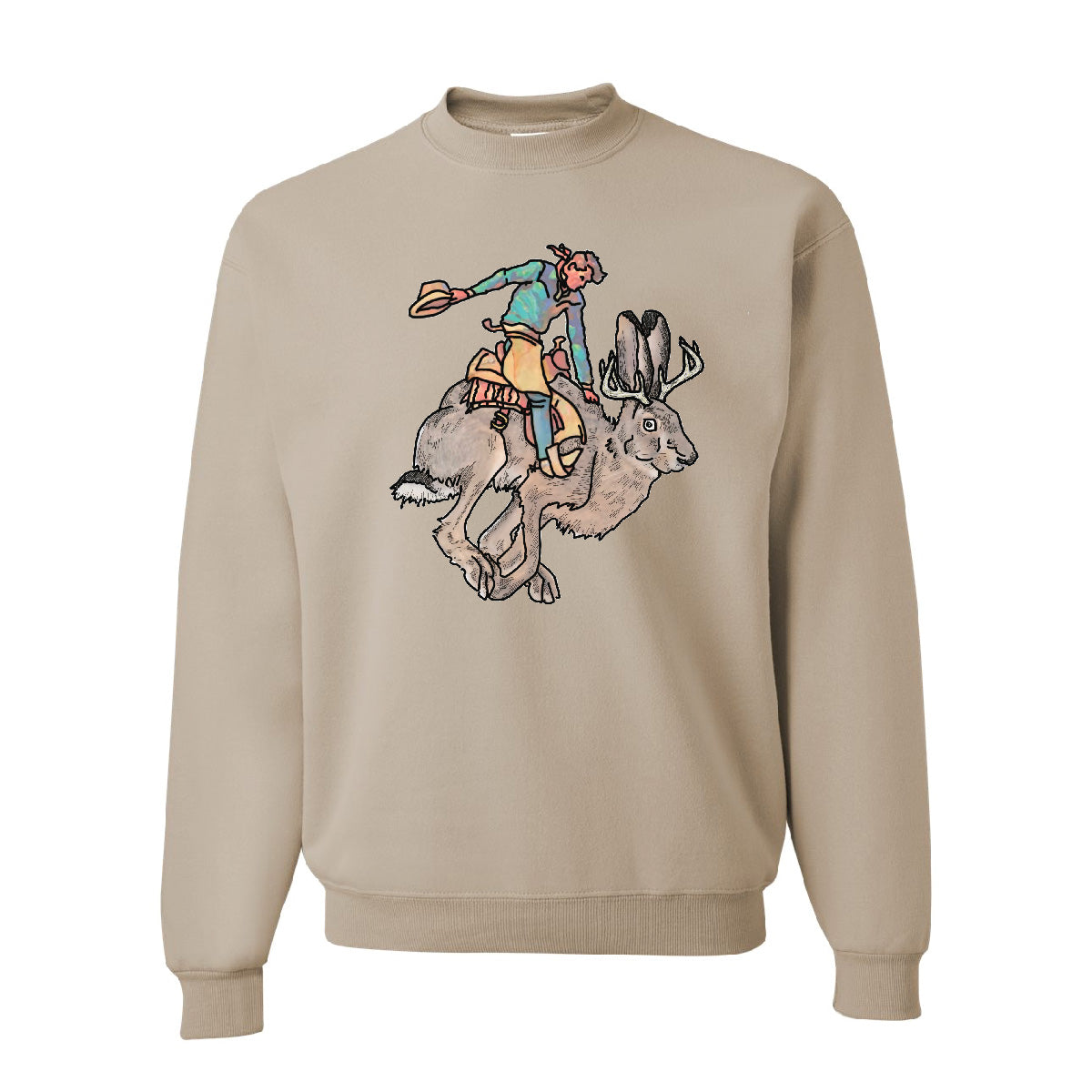 Roam Around Wear is a Wyoming t-shirt company based out of Gillette, Wyoming. Wyoming Jackalope and Rider Sweatshirt. Unisex sweatshirt. Artisan designed.