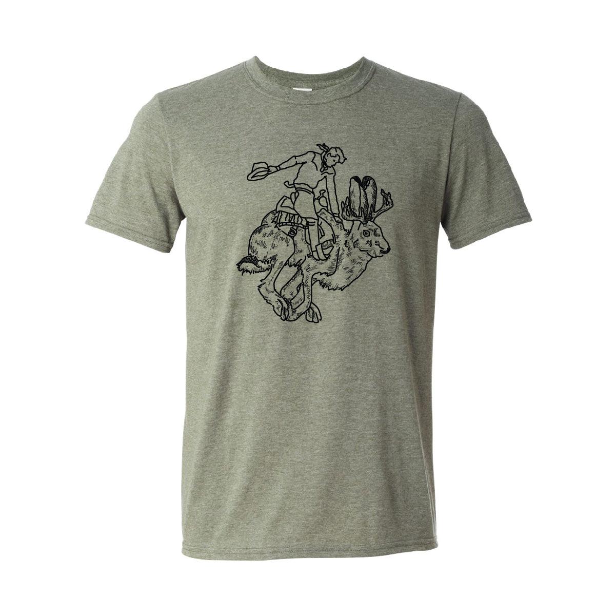 Roam Around Wear is a Wyoming t-shirt company based out of Gillette, Wyoming. Wyoming Jackalope and Rider t-shirt. Unisex tee shirt. Artisan designed.
