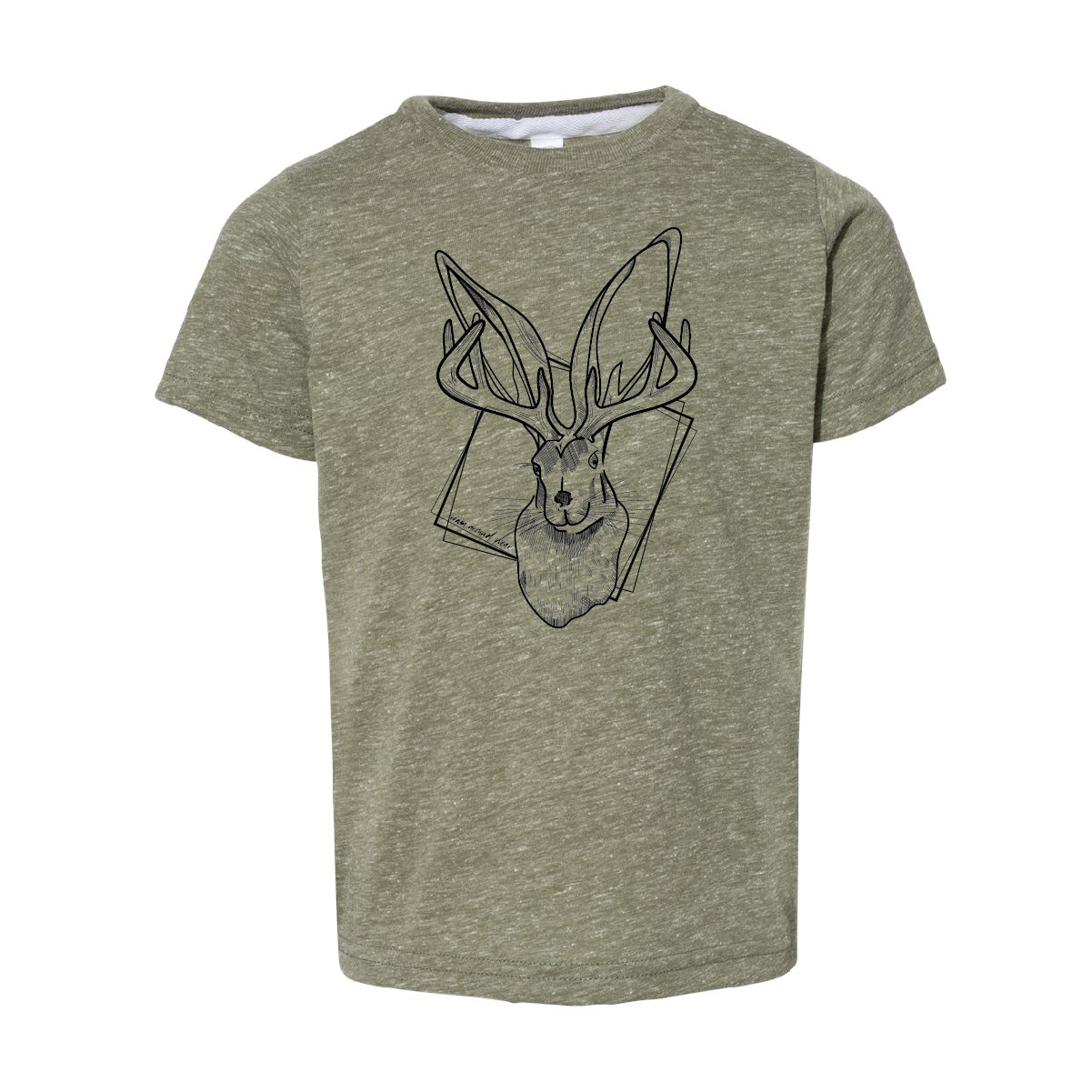 Black Jackalope toddler military green tee. Roam Around Wear is a Wyoming t-shirt company based out of Gillette, Wyoming. Artisan Designed.