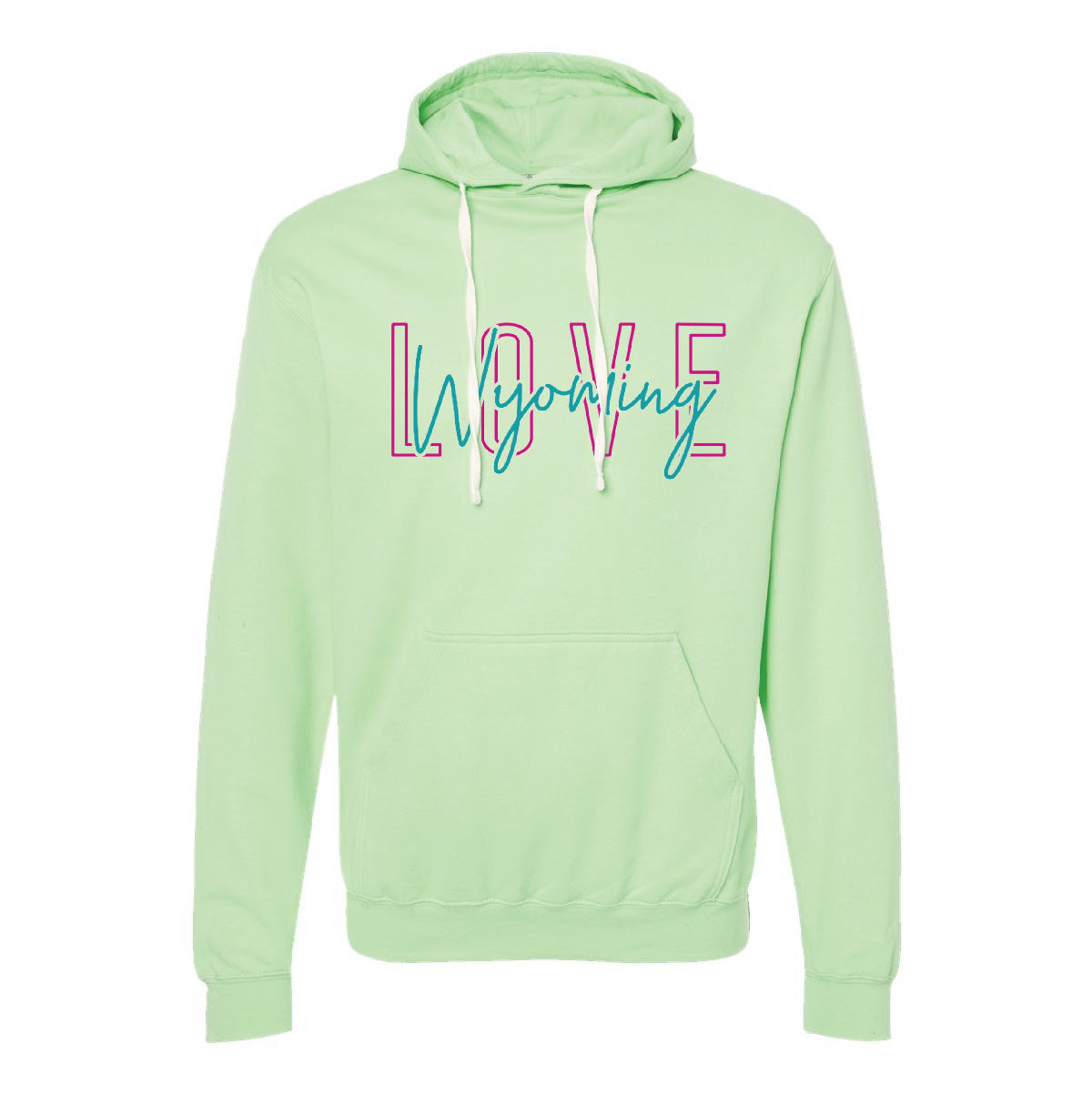 Neon Mint sweatshirt. Love Wyoming sweatshirt. Spring hoodie. Roam Around Wear is a Wyoming t-shirt company based out of Gillette, Wyoming