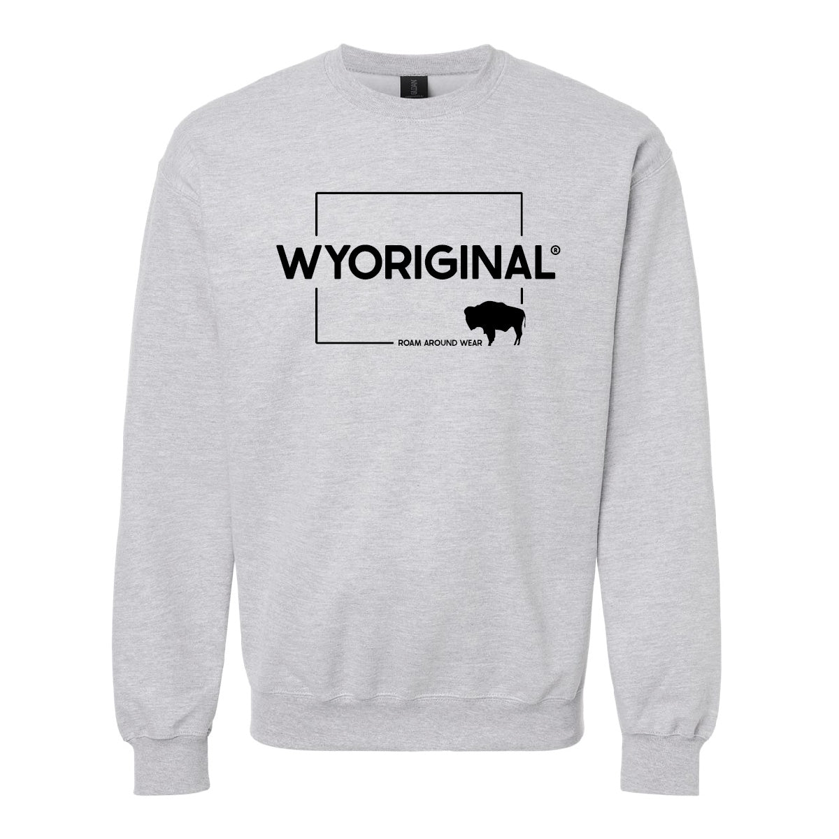 Sport Grey crew sweatshirt. Wyoriginal sweatshirt. Fall crew. Roam Around Wear is a Wyoming T-shirt company based in Gillette, Wyoming