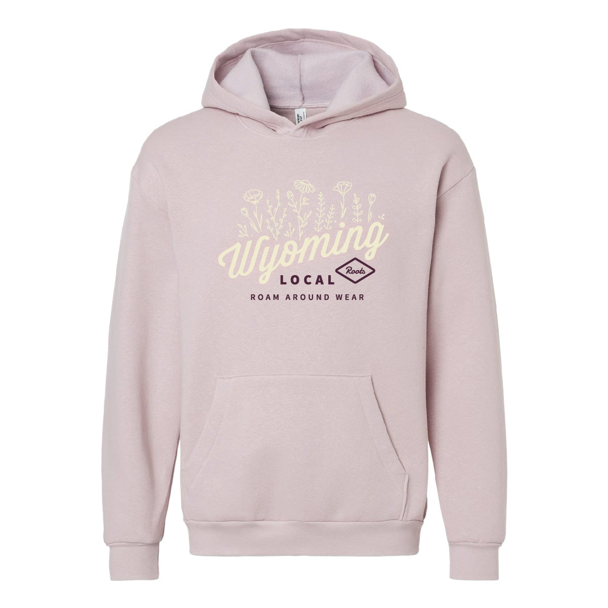 Spring Hoodie. Wyoming floral Hooded Sweatshirt. Wyoming Hoodie. Unisex Hooded Sweatshirt. Women's blush hoodie with beige and eggplant floral. Roam Around Wear is a Wyoming t-shirt company based in Gillette, Wyoming