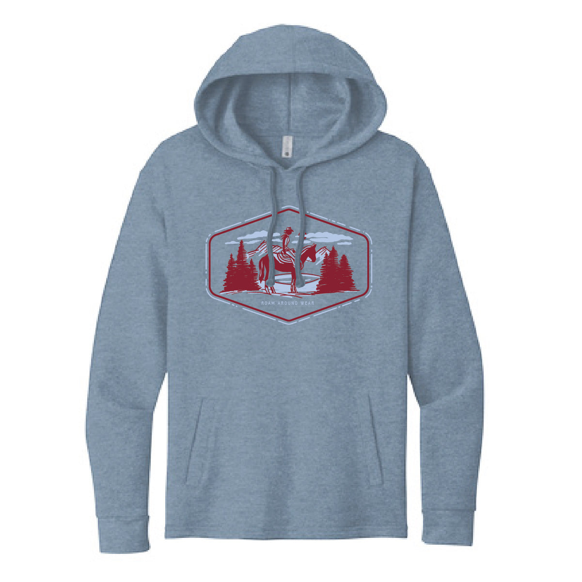 Americana cowgirl on horse hoodie. Hooded Sweatshirt. Western americana tee. Roam Around Wear is a Wyoming t-shirt company based out of Gillette, Wyoming