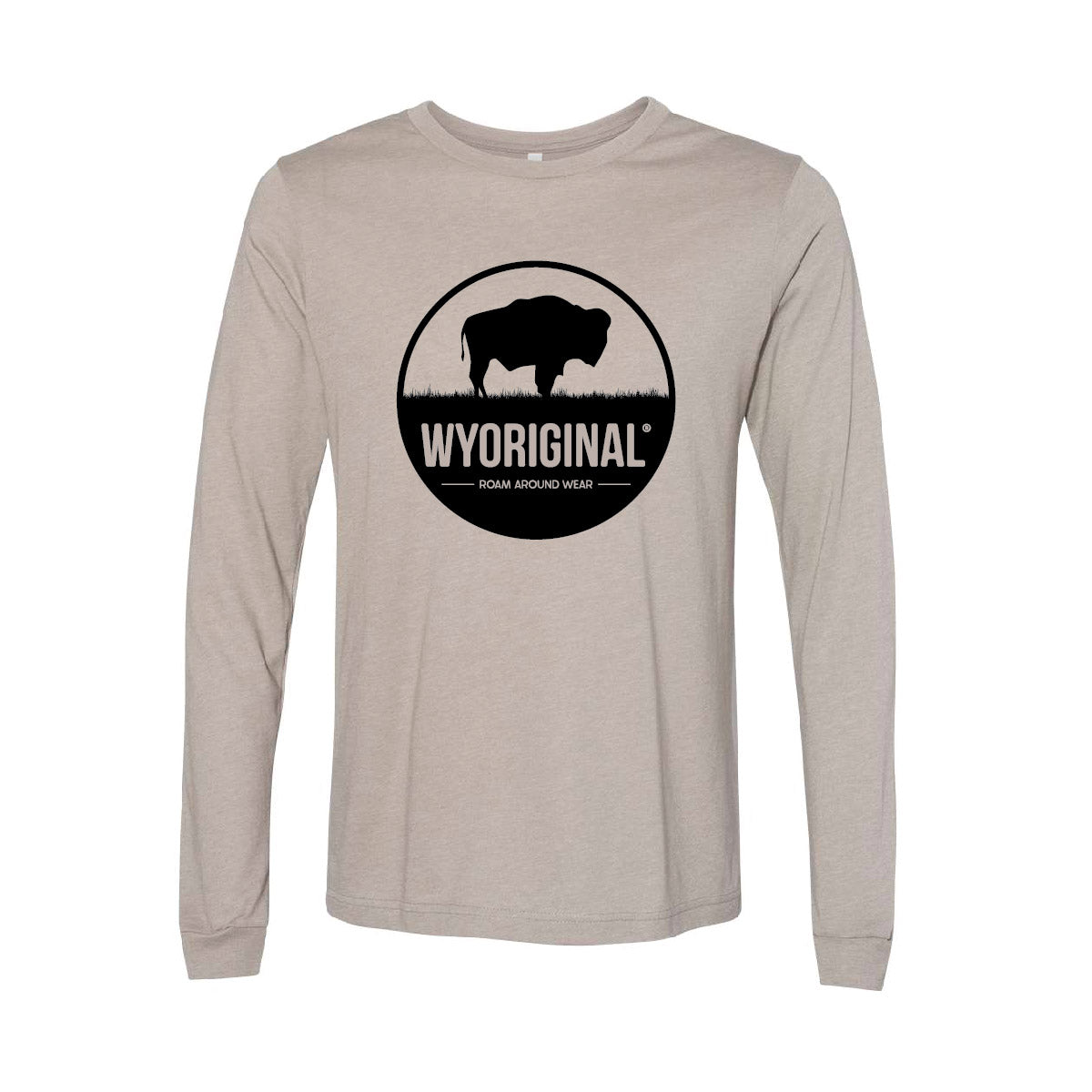 Wyoriginal Bison on unisex long sleeve tee. Roam Around Wear is a Wyoming t-shirt company based in Gillette, Wyoming